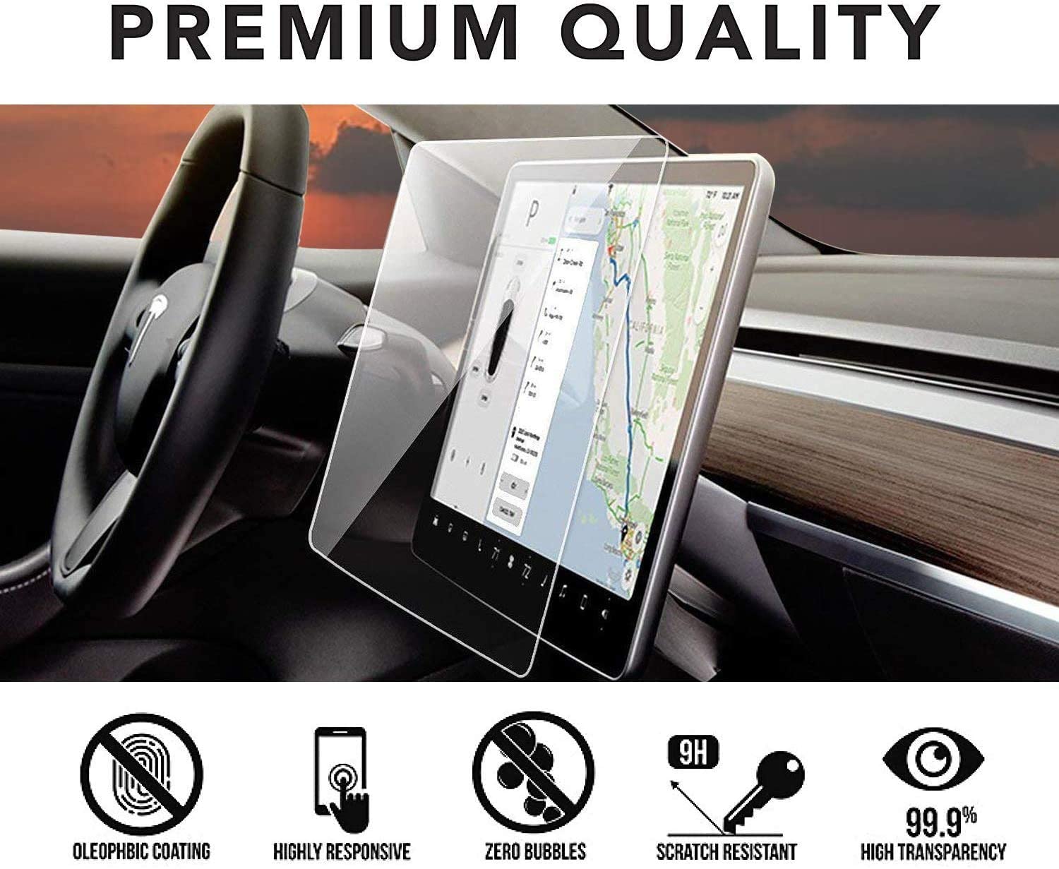 @UTOS Tempered Glass Screen Protector For Model 3/y/s/x Dashboard Touchscreen
